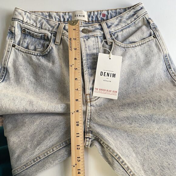 Sezane Jeans Womens Size 29 High Rise Denim The Blue Green Jean Bleach NEW - Picture 4 of 7